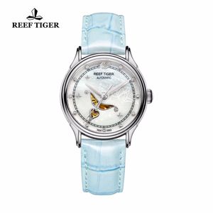 Reef Tiger Fashion et élégante montre en acier pour dames diamants blanc MOP cadran automatique montres-bracelets RGA1550