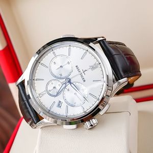 Reef Tiger/RT montre lumineuse hommes montre de luxe cadran blanc Date montre en acier chronographe Quartz bracelet en cuir RGA1669
