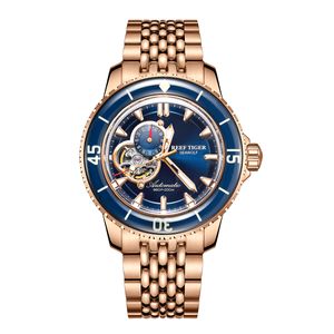 Reef Tiger/RT montre de plongée de luxe pour hommes automatique Bracelet en or Rose montres montre lumineuse étanche Relogio Masculino RGA3039