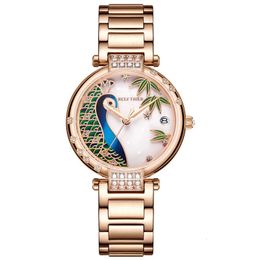 Reef Tiger RT Luxury Rose Gold Watch White Dial Steel Femmes Automatiques Mélanges mécaniques RGA1587 240419