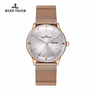 Reef Tiger/RT – montre-bracelet de luxe simple pour hommes, en or Rose, automatique, avec Date et jour analogique, RGA8238