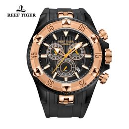 Reef Tiger/RT Relojes deportivos para hombre Correa de caucho luminosa Relojes de cuarzo de oro rosa Correa de caucho RGA303 T200409