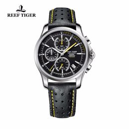 Reef Tiger / RT Sport Chronograph for Men Quartz avec Date et super lumineux STRAPE DE COURTURE D'ACIOL