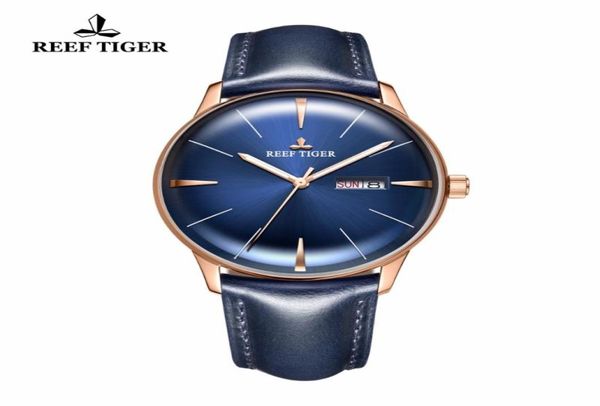 Reef Tigerrt Luxury Robe Watches Blue Dial Cuir Brand Convexe Lens Glass Automatic for Men RGA8238 WRISTRACHES5931184