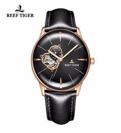 Reef Tigerrt Men039S Luxe Casual horloges Tourbillon Convex Lens Rose Gold Automatische lederen band RGA8239 PolsWatches2738467