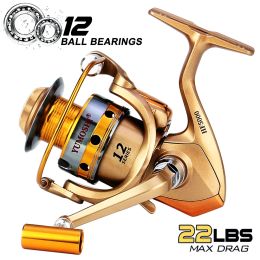 Roubles 12BB Spinning Reel 10 kg Max Drag Super Light 5.5: 1 Ratio de pêche bobine avec bobine en aluminium pour la truite de pike de basse pesca