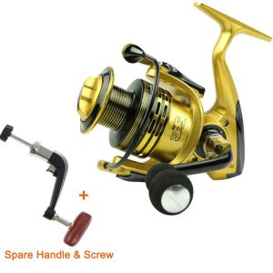 Carretes 14BB Metal Spinning Reel Pesca Rueda Cebo Señuelo Casting Balsa Rock Barco Mar Carpa Bass Trucha Jigging Angler Rod Gear + Mango de repuesto