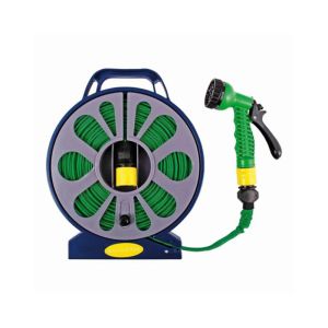 Reels 50FT Nieuwe Hogedruk Waterleiding Tuin Draaitafel Platte Tuinslang Sproeikop met Spray Om Watering met Standaard Hobby Tuinieren