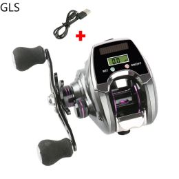 Moulinets GLS rechargeable 8.0: 1 affichage d'écran électronique à grande vitesse moulinet de pêche tout métal poignée compteur numérique Baitcasting bobine