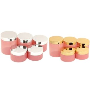 Bouteilles de recharge Contenants de crème en plastique Pots de soins de la peau en PET rose Brillant Or Couvercle argenté Pots cosmétiques Bouteille vide à large bouche 250 ml 200 ml 150 ml 120 ml 100 ml