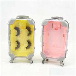Compacts rechargeables 2 paires de faux étui de maquillage pour cils sans cils Valise Trolley Coloris Eye Lash Packaging Box Dro Dhlvf