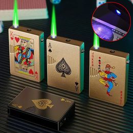 Hervulbare Jet Torch Green Flame Poker Aansteker Poker Playin Card Shape Aansteker Sigarettenaansteker Jet Torch Grappig Speelgoed Roken Accessoires Cadeau