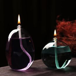 Navulbare vloeistof Bliss Petite Round Glassoliekaars Stevige Borosillicate Glassglas Lantaarn Wedding Candels voor tafels 240125