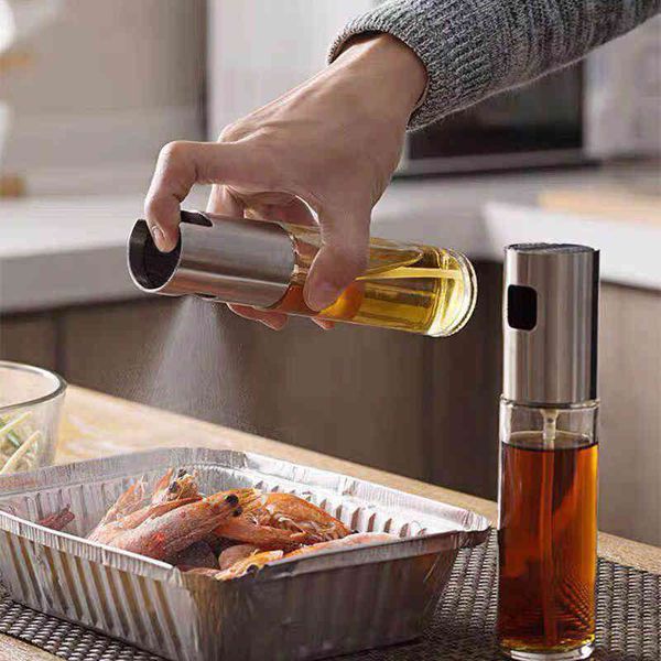 Pulvérisateur à huile d'olive rechargeable en acier inoxydable en acier inoxydable bouteilles vides de vinaigre pompe eau pompe à eau grillable barbecue cuisson outils de cuisine 210326