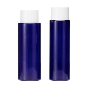 Hervulbare plastic fles blauw platte schouder huisdier witte schroefdeksel met binnenste plug lege cosmetische verpakking draagbare container 200ml 250ml