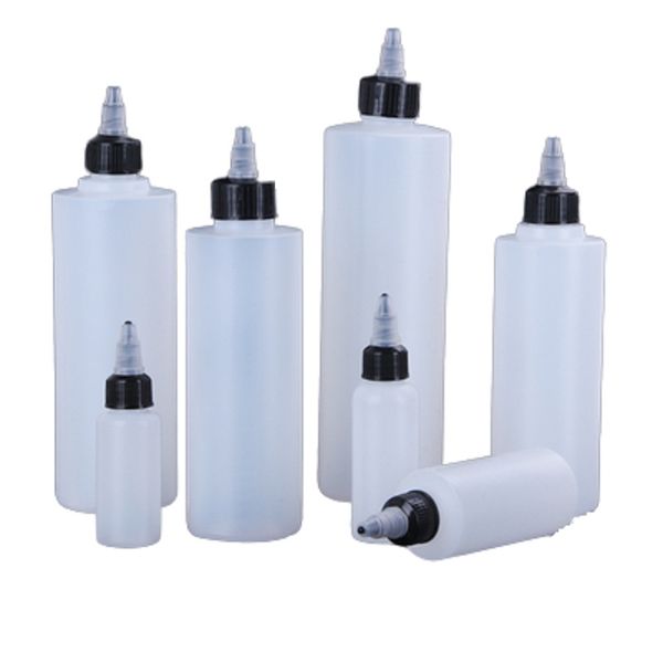 Bouteille rechargeable en plastique blanc plat épaule collier noir 30 ml à 500 ml la pointe bouche couverture vide colle flexible presser les bouteilles de récipient d'emballage