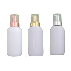 Bouteille en mousse blanche en plastique rechargeable épaule ronde PET or argent pompe moussante en or rose avec couvercle transparent contenant d'emballage cosmétique