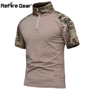 ReFire Gear verano camuflaje militar camiseta hombres transpirable ejército combate táctico camiseta algodón manga corta uniforme ropa G1229