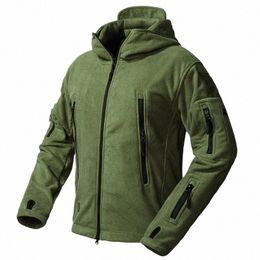 Refire Gear Táctico Ejército Chaqueta de lana Hombres Cálido Espesar Polar Multi-Bolsillo Chaqueta militar Ropa de abrigo de invierno Ropa Abrigo con capucha 35YV #