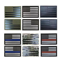 Reflecterende Amerikaanse vlag geborduurde patches Verenigde Staten US vlaggen Tactische militaire patch PVC Rubber Embroidery Badges F0622