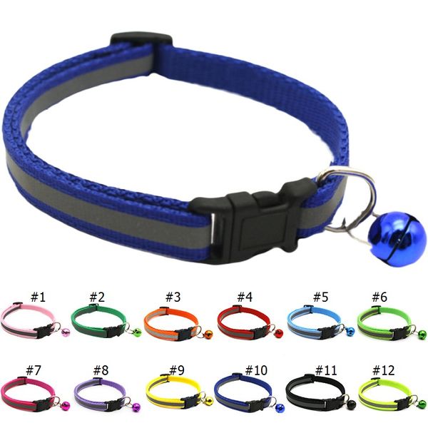 Collar reflectante con dije y campana para gato, Collar de seguridad elástico ajustable en 12 colores, producto para mascotas, Collar para perros pequeños WB3452