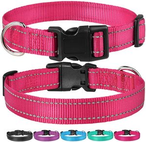 Collier de chien de mode en nylon réfléchissant Colliers pour animaux de compagnie réglables Ceinture de créateur avec boucle à dégagement rapide 6 couleurs unies classiques 4 tailles Fournitures pour animaux de compagnie Rouge S B02