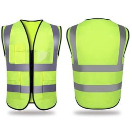 Reflecterende veiligheidsvoorraad Bouwverkeer Wegwerkjassen Vest met zakken Racen Hardlopen Sport Drop Delivery Kantoor School Otkrz