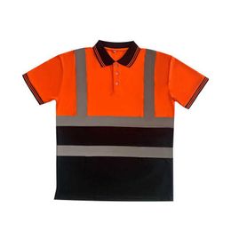 Suministro de seguridad reflectante Camisa de trabajo al por mayor Prenda de punto Camiseta personalizada Tela amarilla fluorescente y negra Construcción de mosaico Dr. Dhohq