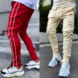 Pantalon droit réfléchissant de sport, fitness, décontracté, survêtement à neuf points, pantalon élastique multi-poches pour hommes, printemps et automne