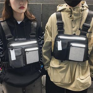 Bande réfléchissante Streetwear mode poitrine plate sac femmes taille sac hommes Hip hop fonctionnel 198r