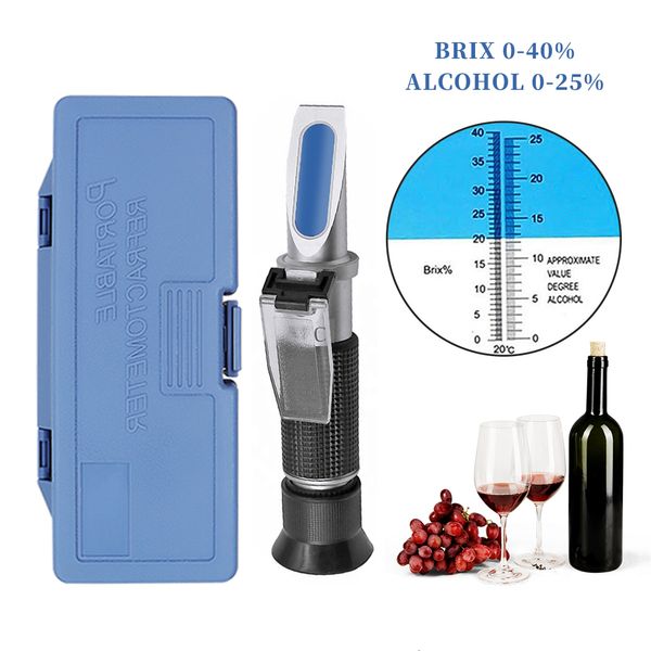 Réfractomètres Portable Alcool Sucre Réfractomètre Testeur Vin Concentration Mètre Densitomètre 025% Alcool Bière 040% Brix Raisins 230804