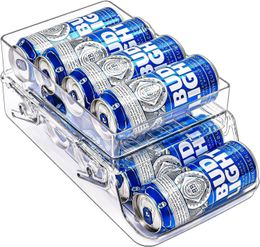 Réfrigérateur peut porte-boissons stockage distributeur roulant Pop Soda organisateur bacs empilables 2 niveaux congélateur boisson ou 240125