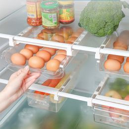 Réfrigérateur boîte de rangement des œufs, conteneur de stockage des aliments en plastique, support de tiroir coulissant, réfrigérateur de cuisine, étagère organisateur de conservation de la fraîcheur