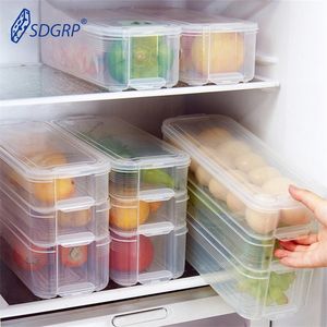 Refrigerador Caja de almacenamiento de alimentos Contenedores transparentes de plástico Contenedores de clasificación con tapa para cocina Frigorífico Gabinete Congelador Organizador 210315