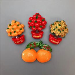 Anaignée de réfrigérateur Pomme de richesse de richesse à l'orange pour attirer la richesse de l'aimant de résine 240429