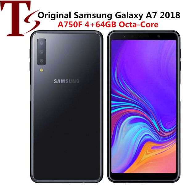 Reformado original Galaxy Samsung A7 2018 A750F 6,0 pulgadas Octa Core 4 GB de RAM 64 GB ROM 24MP desbloqueado LTE 4G Móvil