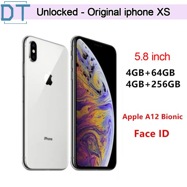 Teléfonos celulares iPhone XS originales desbloqueados restaurados de 5.8 pulgadas con Face ID 4GB RAM 64/256GB ROM Teléfonos inteligentes 12MP 1SIM Card Teléfonos móviles 10PCS, A+Excelente condición