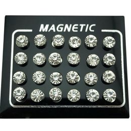 REGELIN 12 Paar veel 4 5 6 7mm Ronde Kristal Strass Magneet Stud Oorbel Puck Vrouwen Heren Magnetische Nep oordopje Jewelry244u