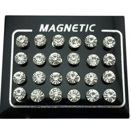 REGELIN 12 pares Lote 4 5 6 7mm redondo cristal Diamante de imitación imán pendiente Puck mujeres hombres magnético oreja de mentira Plug Jewelry287c