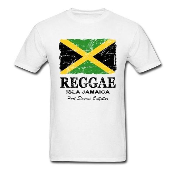 Camiseta con bandera de Reggae de Jamaica, camisetas Vintage para hombre, ropa de algodón, camisetas con cuello redondo, camiseta de equipo de verano, camisas blancas personalizadas 210706263J