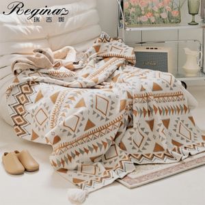 REGINA Merk Boho Geometrisch Patroon Dekens Zomer Dun Ademend Bed Quilt Trooster Deken Volwassen Kinderen Gebreid 240325