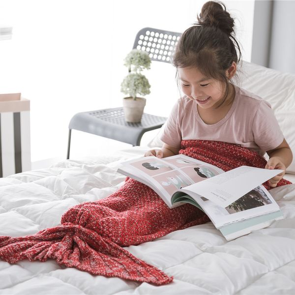 Regina Kid Crochet Mermaid cola Cailet Niños de punto súper suave Manta de sirena para la cama de sofá Cajeza