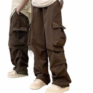 Pantalon Cargo pour hommes, coupe régulière, style de rue, avec plusieurs poches, coupe ample, taille élastique, pour Hip Hop Fi c5JQ #