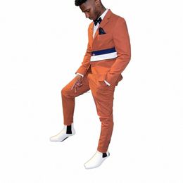 Costumes pour hommes réguliers Blazer Terno Costume Hombres simple boutonnage Orange revers cranté de luxe de haute qualité deux pièces veste pantalon 56aw #