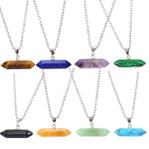 Colgante de piedra natural Cruz Hexagonal Bala Cuarzo rosa Cristal Chakra Collar Reiki Joyería curativa