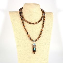 Reiki – collier avec pendentif Hexagonal en pierre naturelle pour hommes et femmes, 8mm, 108 perles Mala, Long chapelet masculin, bijoux, 310K