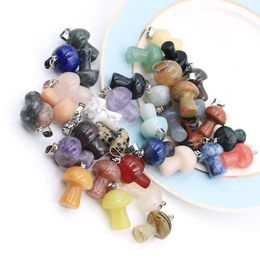 Reiki – breloques en pierre naturelle en forme de champignon, Agates en cristal, pendentif à breloque pour hommes et femmes, fabrication de bijoux à la mode, ACC MKI