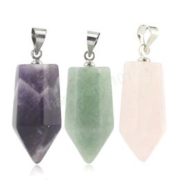 Reiki Cristal Naturel Quartz Pendentif pour Femmes Hommes Petit Charme Hexagonal Point de Guérison Vert Aventurine Opale Améthystes Pendule