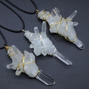 Colgante de piedra de gemas naturales de Reiki, péndulo de pilar de cristal blanco Irregular grande, roca de cuarzo crudo, colgantes de envoltura de alambre Mineral hechos a mano