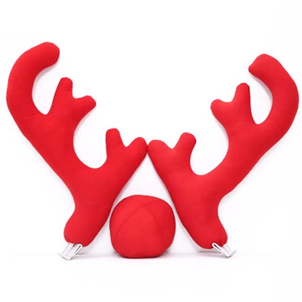 Decoración de renos, conjunto de disfraz de cuerno de nariz para coche, cuernos de Navidad de Rudolph, adornos rojos, alce 240124